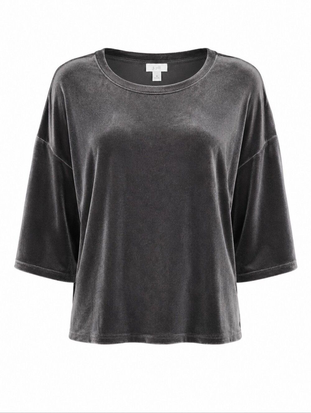 Pure Jill Women's Gray Velour Boxy Velvet Dolman Sleeve Blouse Sz M Petite Comfy